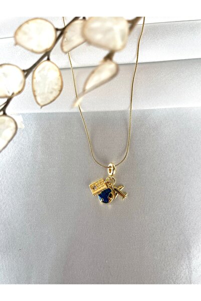 Modesa bijuteri Manifest Uçak Pasaport Dünya Figürlü Çelik Kolye – Seyahat Temalı Kararmaz Zincir- Kutulu Gönderim