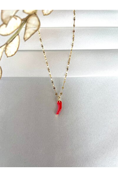 Modesa bijuteri Şans Biberi Çelik Kolye - Kırmızı Biber Kolye- Kutulu Gönderim