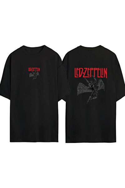 urbvn تي شيرت ليد زيبلين 1 تصميم مطبوع أسود قصة فضفاضة