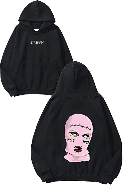urbvn Not Nice Design Printed Oversized Black Hooded Sweatshirt
