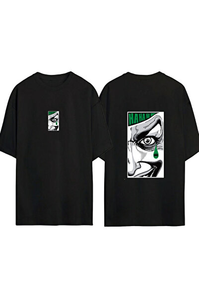 urbvn تي شيرت جوكر 1 تصميم مطبوع أسود قصة فضفاضة