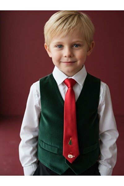 Zekids ربطة عنق من الساتان الأحمر بتفاصيل جذابة بطابع العام الجديد للأولاد