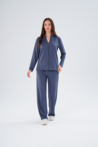 Gülmina Moda Women's Modal Hakim Collar Double piped Bottom Top Set