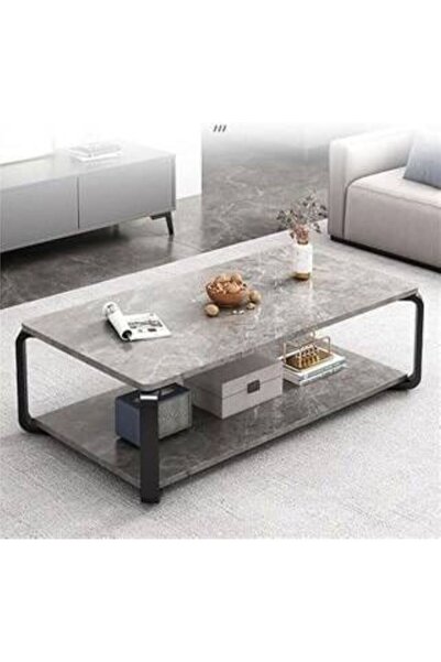 Generica Wooden coffee table with steel legs, marble gray color, dimensions 43*60*120 cm