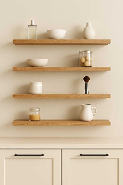 yankı-byeg 50 Cm 4lü Safir Meşe Mdf Uçan Duvar Rafı Gizli Bağlantı Kitaplık