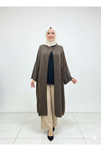 CELTMODA Women's Collared Buttoned Patterned Hijab Cashmere Poncho - Brown Iv