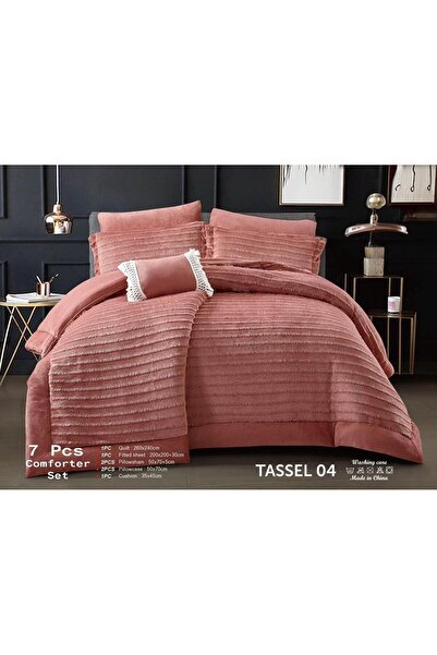 Inwan AL-Anaka مفرش شتوي حشوة كبيرة مخمل ناعم سادة 7 قطع نفرين