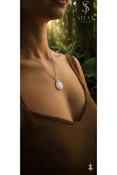 Shae Jewelry قلادة نسائية من حجر الزركون على شكل قطرة من باجيت