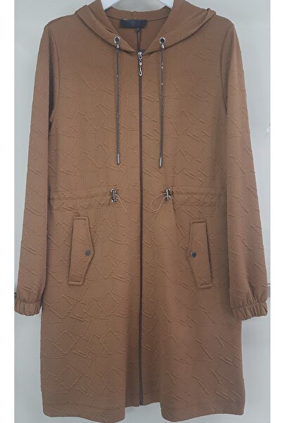 N.Y.YILDIZ Star Jacquard Flexible Thin Fabric Hooded Pocket Waist-Fastening Plus Size Zippered Jacket