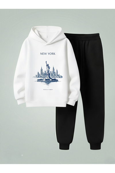 LORVEX Παιδικό φούτερ με κουκούλα - Σετ αθλητικής φόρμας με στάμπα Νέα Υόρκη