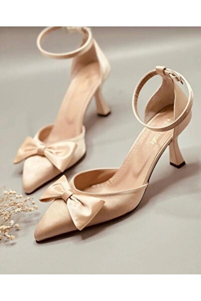 VELONA SHOES Saten Material Women's Evening Shoes with Bow Detail