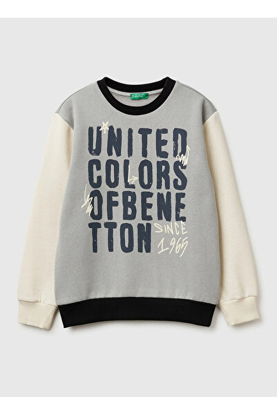 Benetton Krem Erkek Çocuk Baskılı Sweatshirt 3EB5C10R5