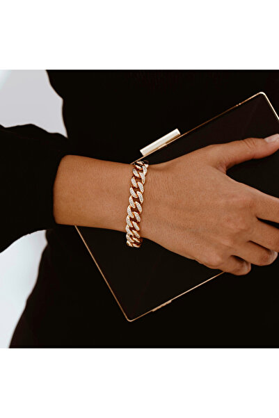 ElectraStore Brățară Unisex Cuban Link Placată Cu Aur Gold-Rose De 14K