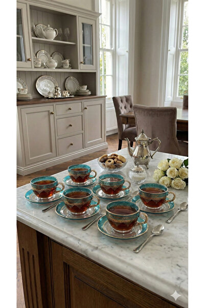 zaTen Pazar Yaldızlı Cam Çay Fincanı Seti | Lüx çay takımı