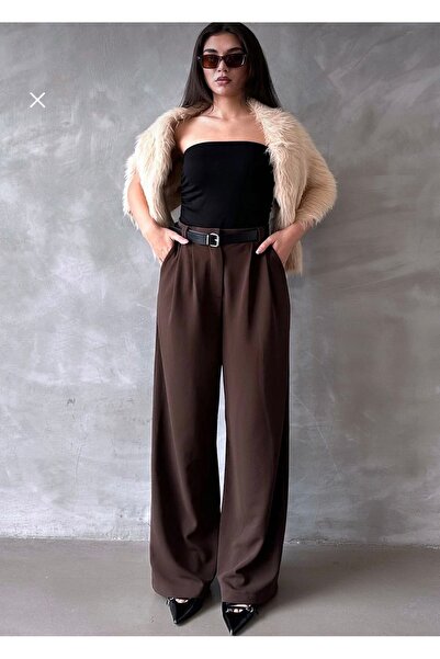 mrc Acı Kahve Düğmeli Beli Lastikli Premium Palazzo Pantolon