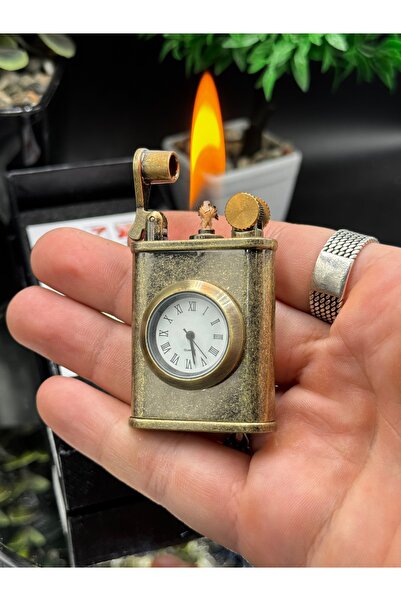 NikaŞ Nostaljik Saatli Muhtar Çakmağı - Antika Görünümlü Metal Tasarım - Analog Saatli