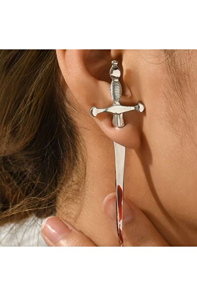 Minnoş Dükkan Hawy Metal Hip-Hop Punk Tarzı Kılıç Küpe 1 Adet