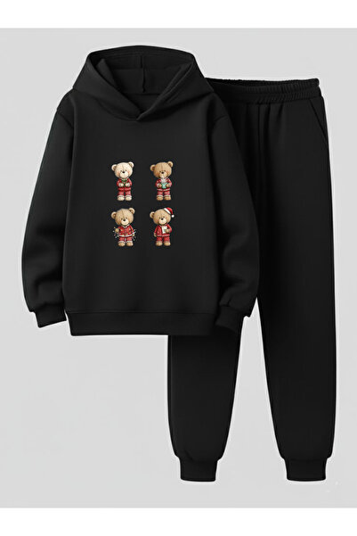 LORVEX بغطاء رأس سويت شيرت للأطفال - طقم رياضي بيجامة أربعة دببة مطبوع