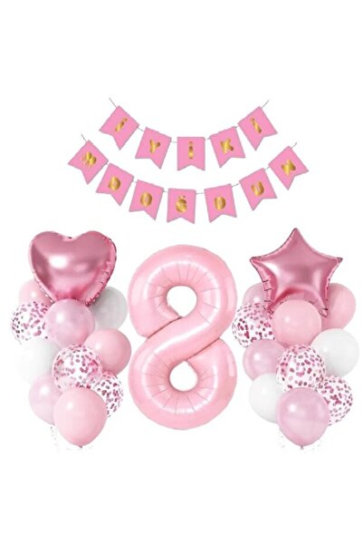 ÇITIPITISTORE SET DE BALEONE CU NUMERE, CULOARE ROZ, LA MULȚI ANI