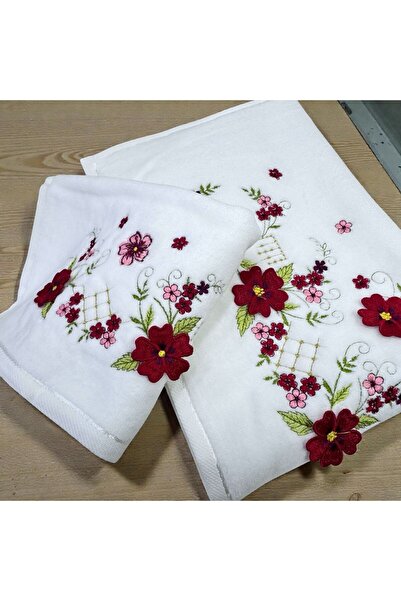 TUTUYA TEXTIL Yoncagül Embroidered White Color Towel Set for Mother and Daughter, Dowry Towel, 3-Piece Towel Set