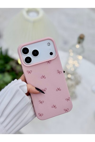 Go Aksesuar iPhone 17 Promax Compatible Printed Pink Bow Design Protective Flexible Silicone Case