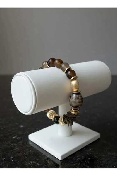 Dorvina Natural Stone Brown Agate Agate Stone Gold Detailed Authentic Handmad...