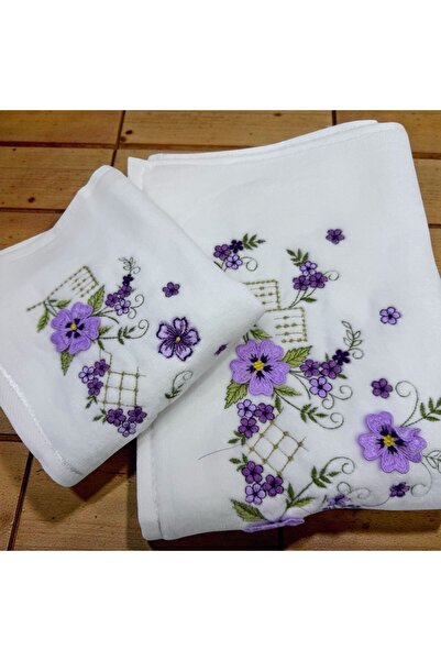 TUTUYA TEXTIL Yoncagül Embroidered White Color Towel Set for Mother and Daughter, Dowry Towel, 3-Piece Towel Set