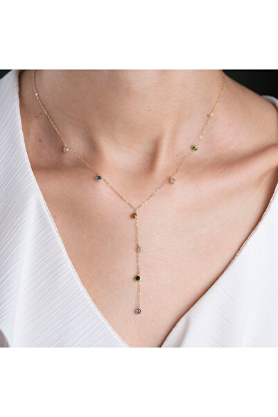 Goldstation 14 AYAR ALTIN KOLYE (RENKLİ TAŞLI)