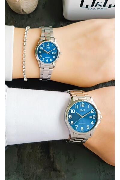 Q&Q Takvimli Erkek Kadın Takım Set Kol Saati+Kadın Bileklik Hediye