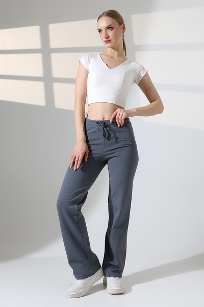 lubiti F Corded Fabric Wide Leg Sweatpants with Fleece Lining