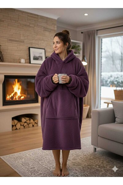 SUERTO Wellsoft Kapşonlu Giyilebilir Tv Battaniyesi Unisex Oversize MOR ( 1 A...