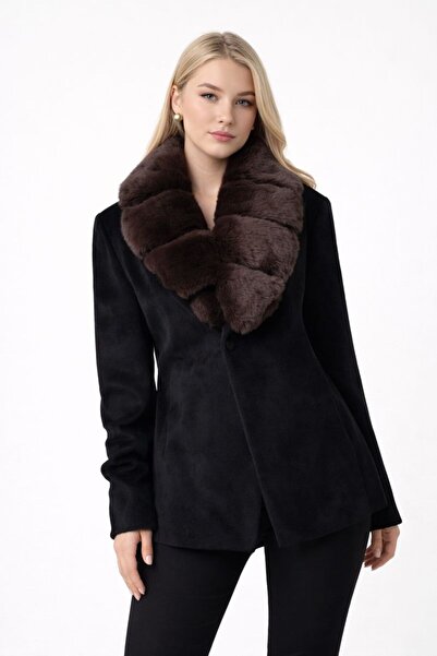 KaraAS Women's Detachable Fur Collar Detailed Cashmere Coat