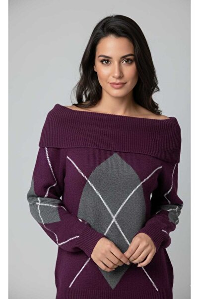 Cockatoo Pulover tricotat cu umeri deschiși, cu model argyle (ARGYLE), gri pr...