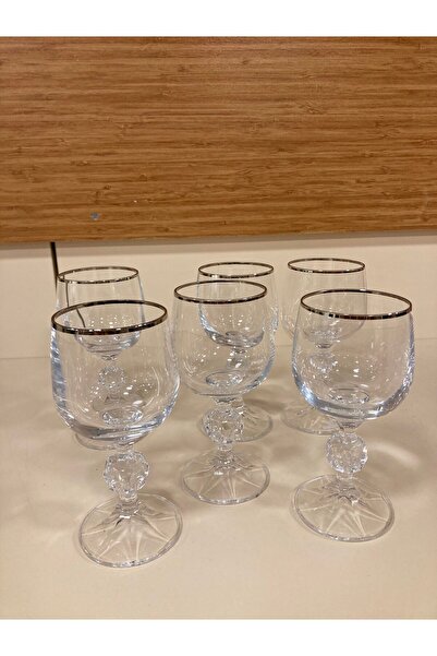 PLUS HOME Bohemia Crystal Coffee Glass with Silver Striping, Set of 6, Height...