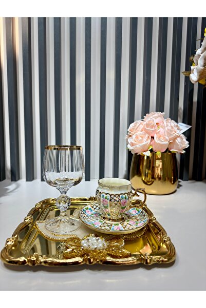 Vakıf home Bohemia Kristal Ayaklı 24 K Parlak Yaldız Kahve Yanı Su Bardağı