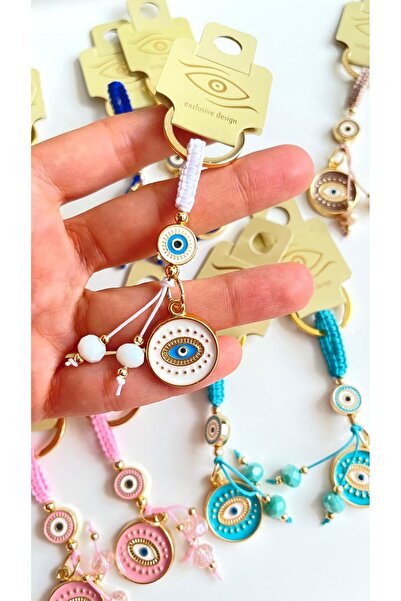 Cassime White Eye Evil Eye Beaded Keychain