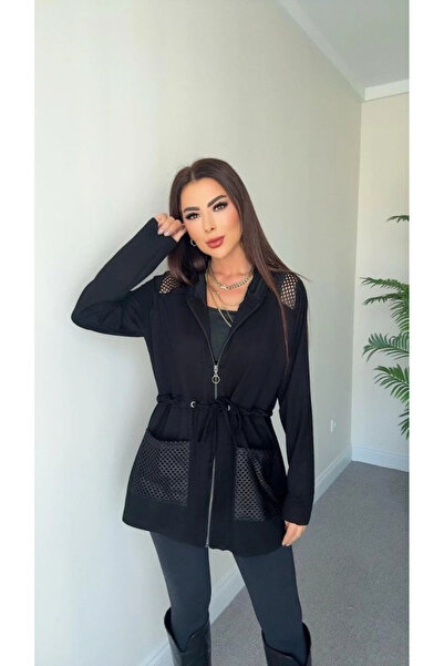 ARONA MDB Kadın Uzun Kollu önü Fermuarlı File Detaylı Belden Bağcıklı Kısa Mo...