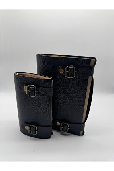 LAYDA Faux Leather Raw Model Notebook Double Set Black Large/Medium Size