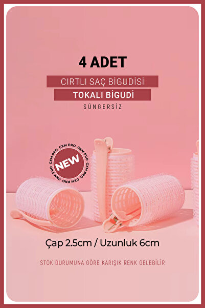GXMPRO 4 Adet Mandallı Bigudi Cırtlı Çap 25 mm-8 Parça Saç Bigudisi, Saç Pens...
