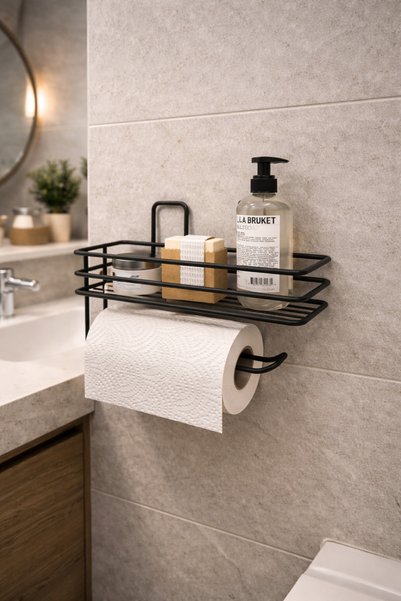 SYN AKSESUAR Yapışkanlı Banyo Düzenleyici Raf, Havluluk Peçetelik- Raflı Bany...