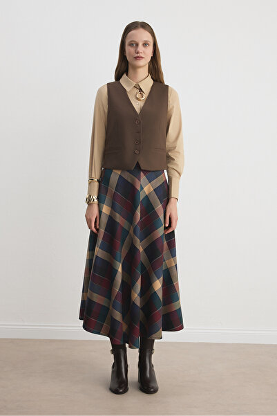 Babushka Multicolored Plaid Cape Midi Skirt
