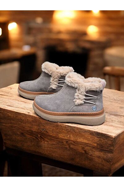 Mammamia 15400 Genuine Leather Saddler Detailed Orthopedic Flat Sole Ankle Boots with Fur Inside