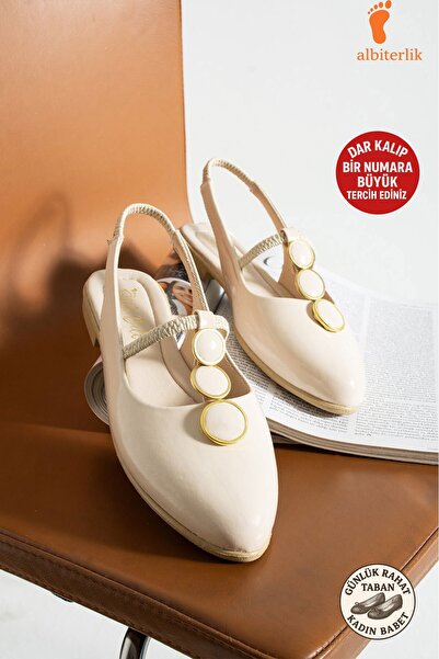 AlbiShoes Women's Open Heel Ballerinas Closed Front Stoned Open Back Flat Sole Women's Ballerina Sandals