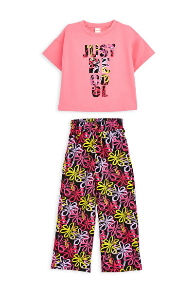 MODJEANS Set de vara pentru fete, MODJEANS, tricou cu imprimeu, pantaloni lar...