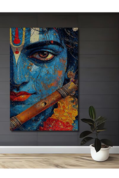 Teona Ahşap Krishna Yağlı Boya Görünümlü Modern Sanat Ahşap Dekoratif Ev,Antr...