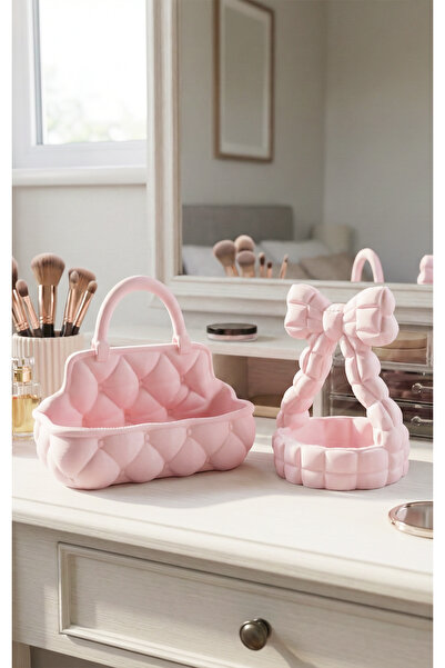 To Design Lab Dekoratif Fiyonklu ve Çanta Görünümlü 2'li Masaüstü Organizer