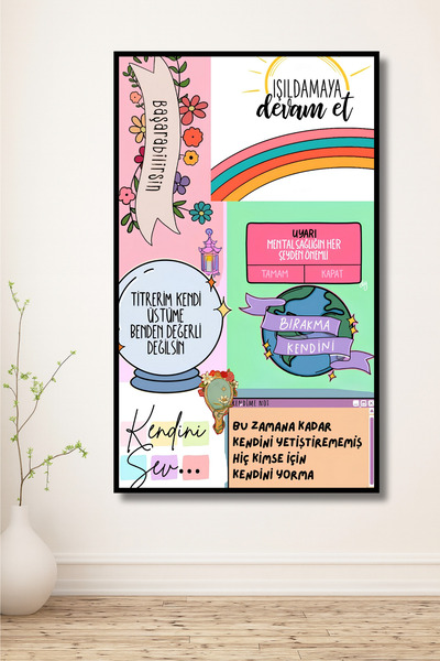 ERUMAR HOME Pozitif İlham Verici Sözler Dekoratif Duvar Tablosu Çerçeve Görün...