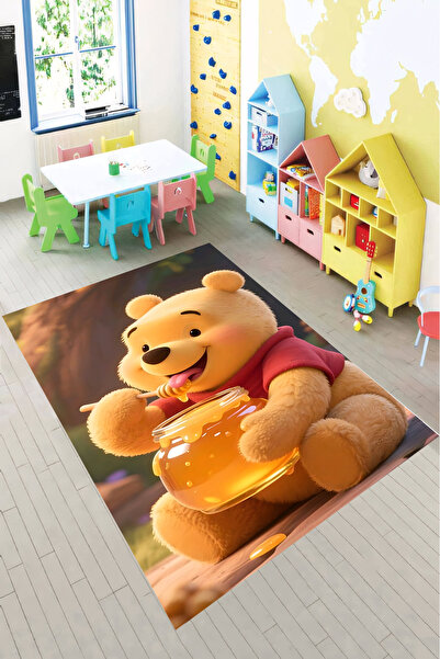 Reyhani Winnie Pooh Kaymaz Taban Makinede Yıkanabilir Çocuk Gamıng Halısı Yat...