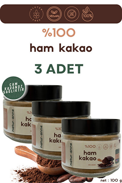 NATURANNE Ham Kakao Tozu 3 Adet 100 g Cam Kavanoz - Doğal , Katkısız , Koruyu...