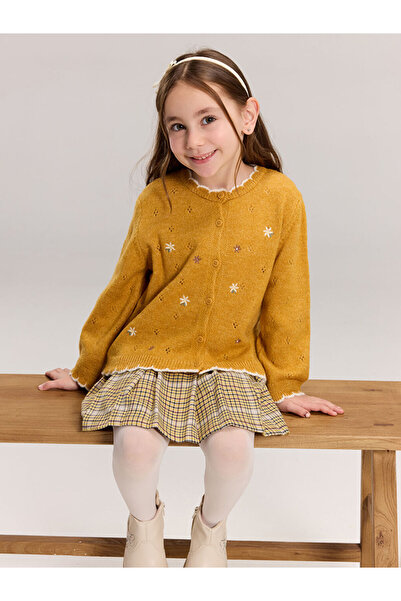 LC Waikiki Crew Neck Floral Girls' Knitwear Cardigan